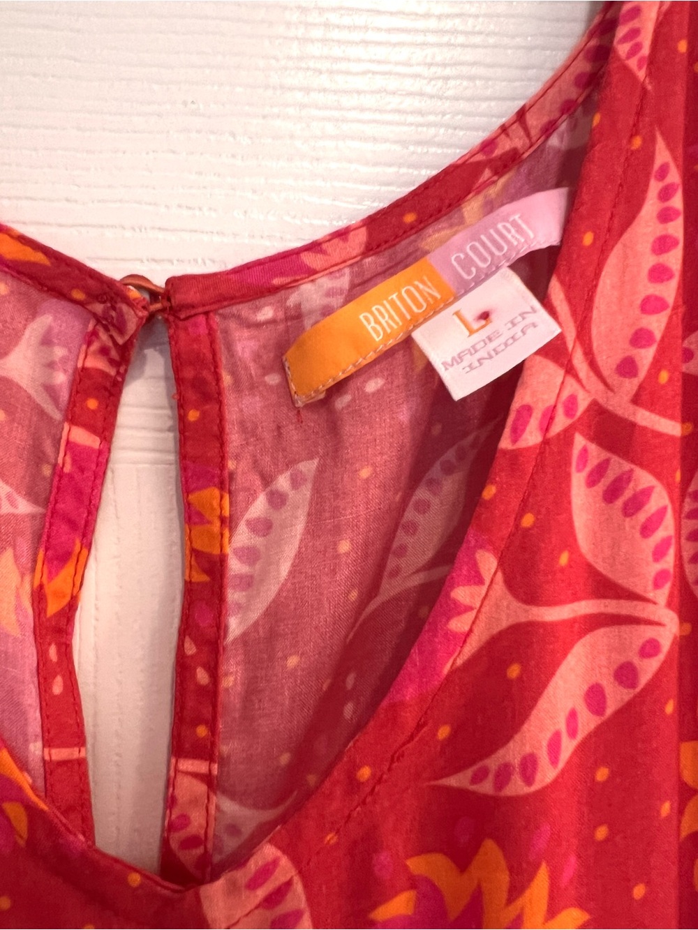 Briton Court Red Floral Maxi Dress with Pink and Orange Leaf Print Large Modal - Picture 3 of 6